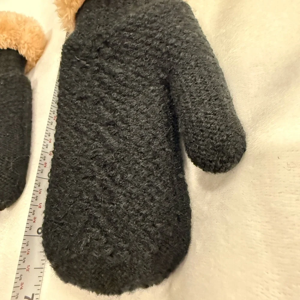 Black Mittens with Tan Fur Trim little Kid